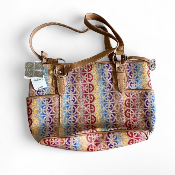 NEW Giani Bernini Rainbow Mulitcolor Logo Tote Bag Snap Closure Double Straps - Picture 2 of 8